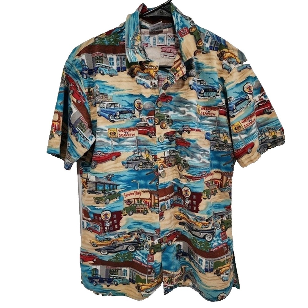 Superior Classic Car Diner Seaview Button Down Summer Shirt With Pocket Small‎